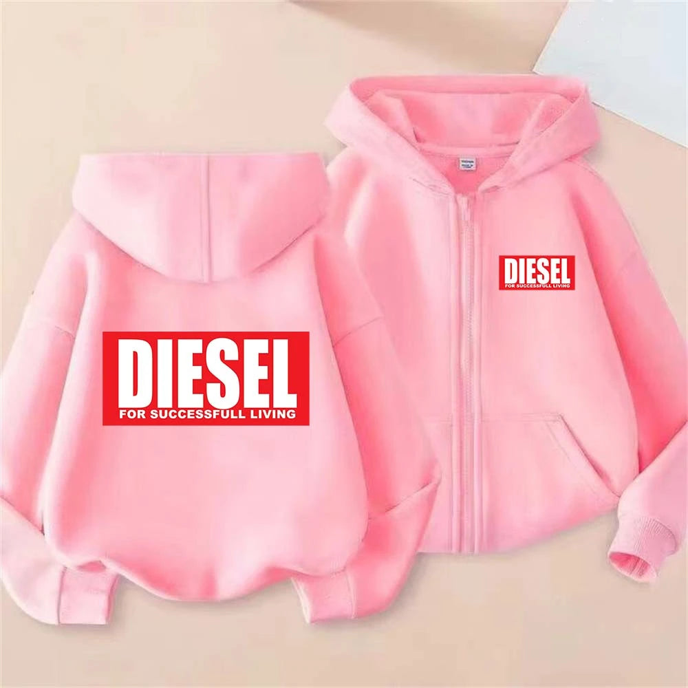 For Success Living Kids Spring Autumn Casual Letter Print Zipper Hooded Sweatshirts 2-13 Years Boys Girls Trend Top Clothing