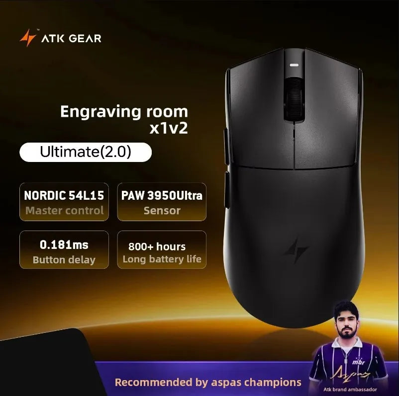 ATK x1v2 Wireless Dual 8K Dual Mode Mouse PAW3395/3950 Ultra  Gaming Mouse ULTRA MAX Ergonomics Accessory Long Batter Life Gamer