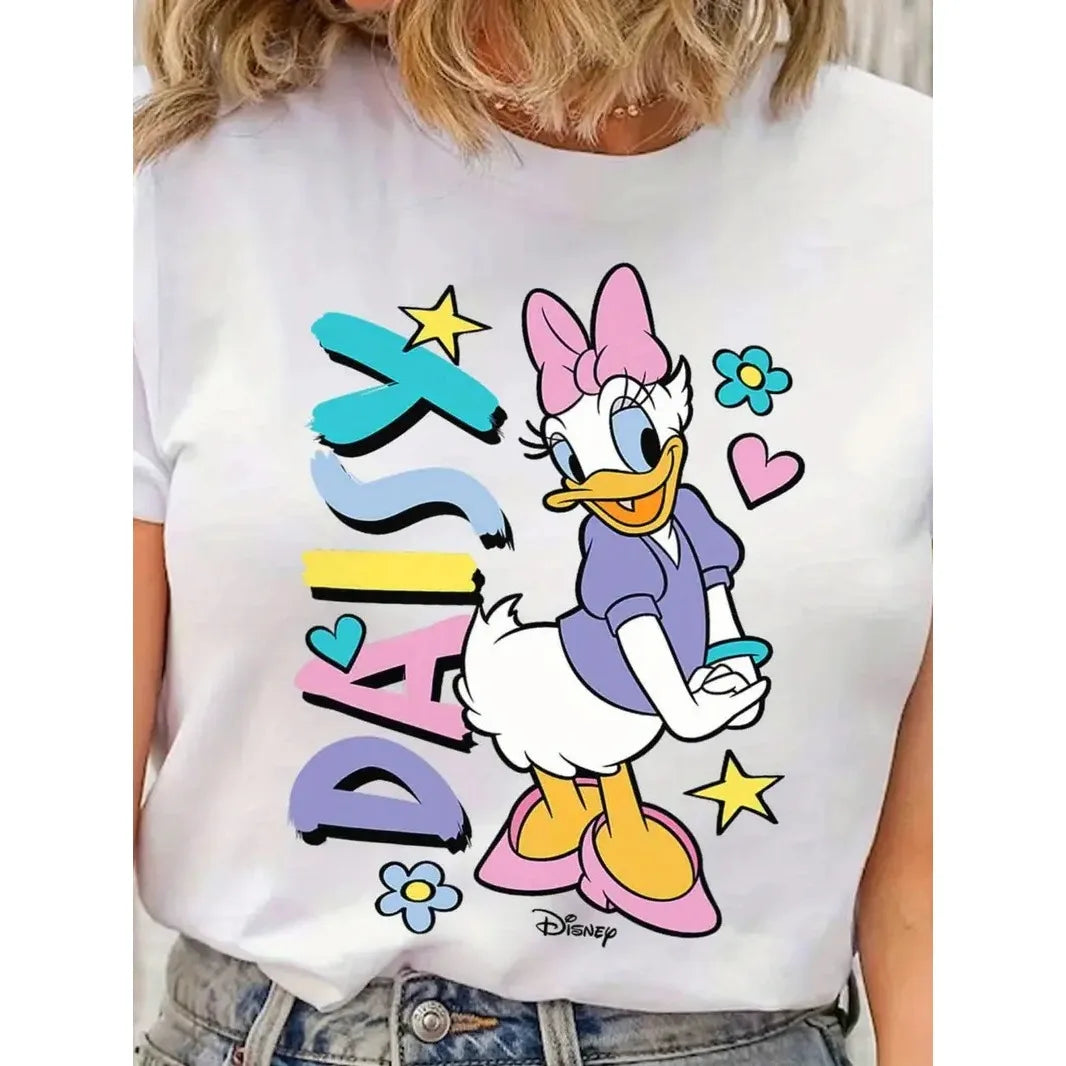 Women's T-Shirt Disney Minnie Mouse Daisy Duck Smile T-Shirt Couple Men Cotton Casual Oversize Girls Tees Tops Vacation Unisex
