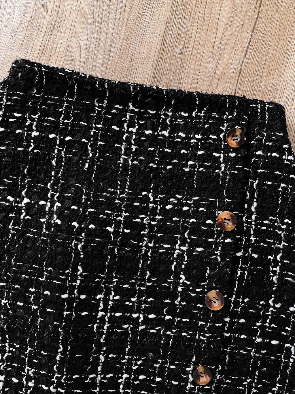 Spring and Autumn children's 2-piece fashion casual clothing white high-neck long-sleeved flying sleeve top + plaid A-line skirt