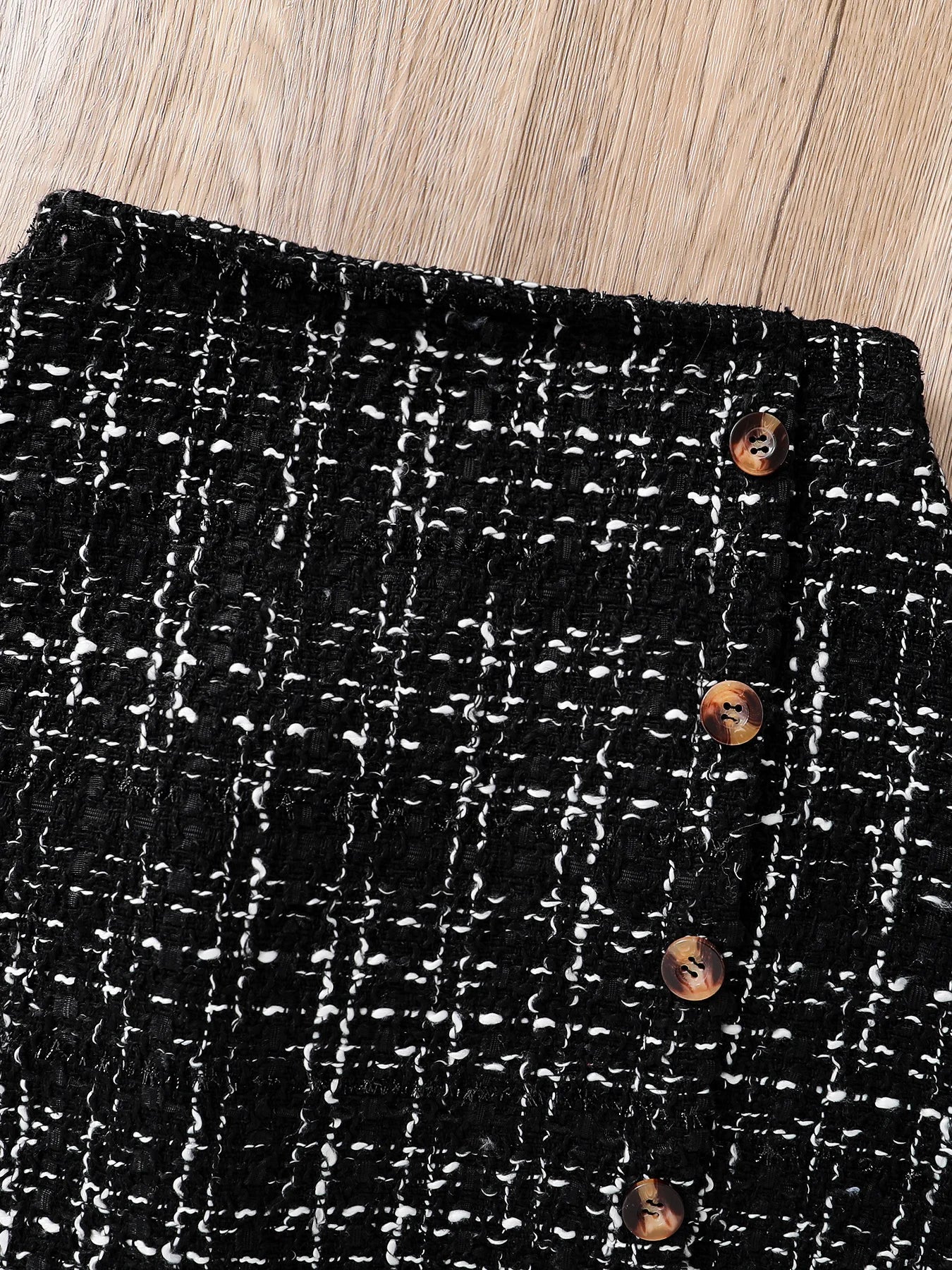 Spring and Autumn children's 2-piece fashion casual clothing white high-neck long-sleeved flying sleeve top + plaid A-line skirt