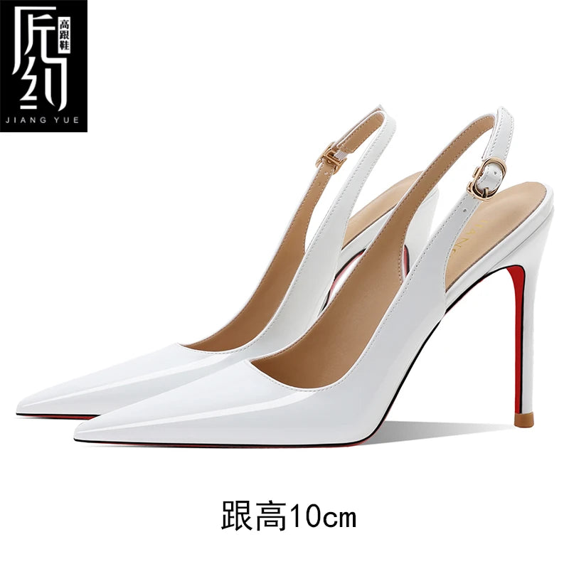 Women Heeled sandals Red Shiny Bottoms Naked color luxury Brand Hollow 2025 Elegant High Heels Sexy Slingbacks Ladies Shoes Wome