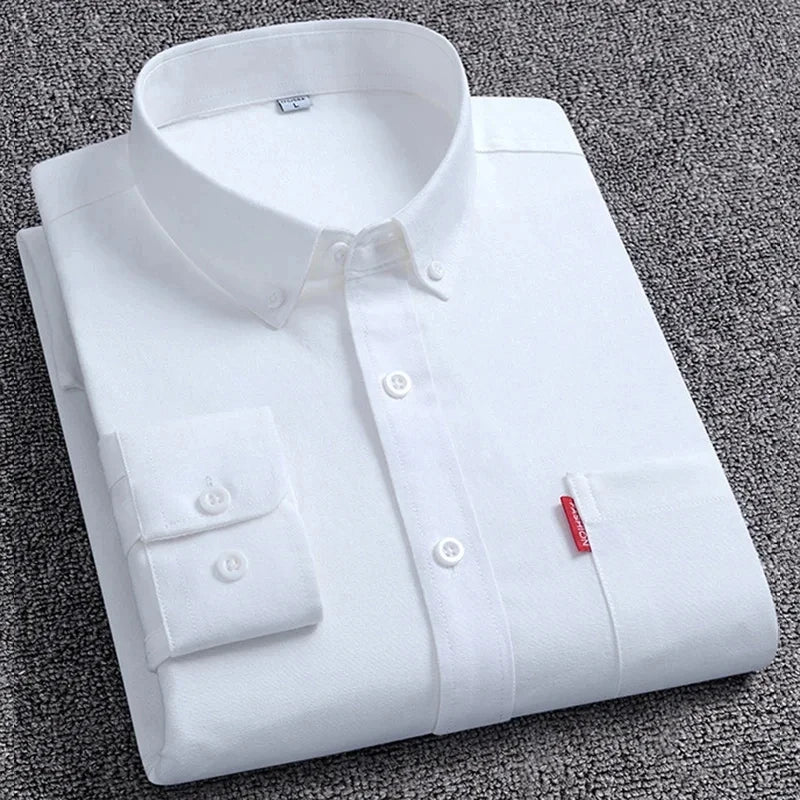 Men's Oxford Long Sleeve Shirts 100% Cotton Solid Color Turn Down Collar Regular Fit Daily Men Clothing Button-down Shirts 5XL