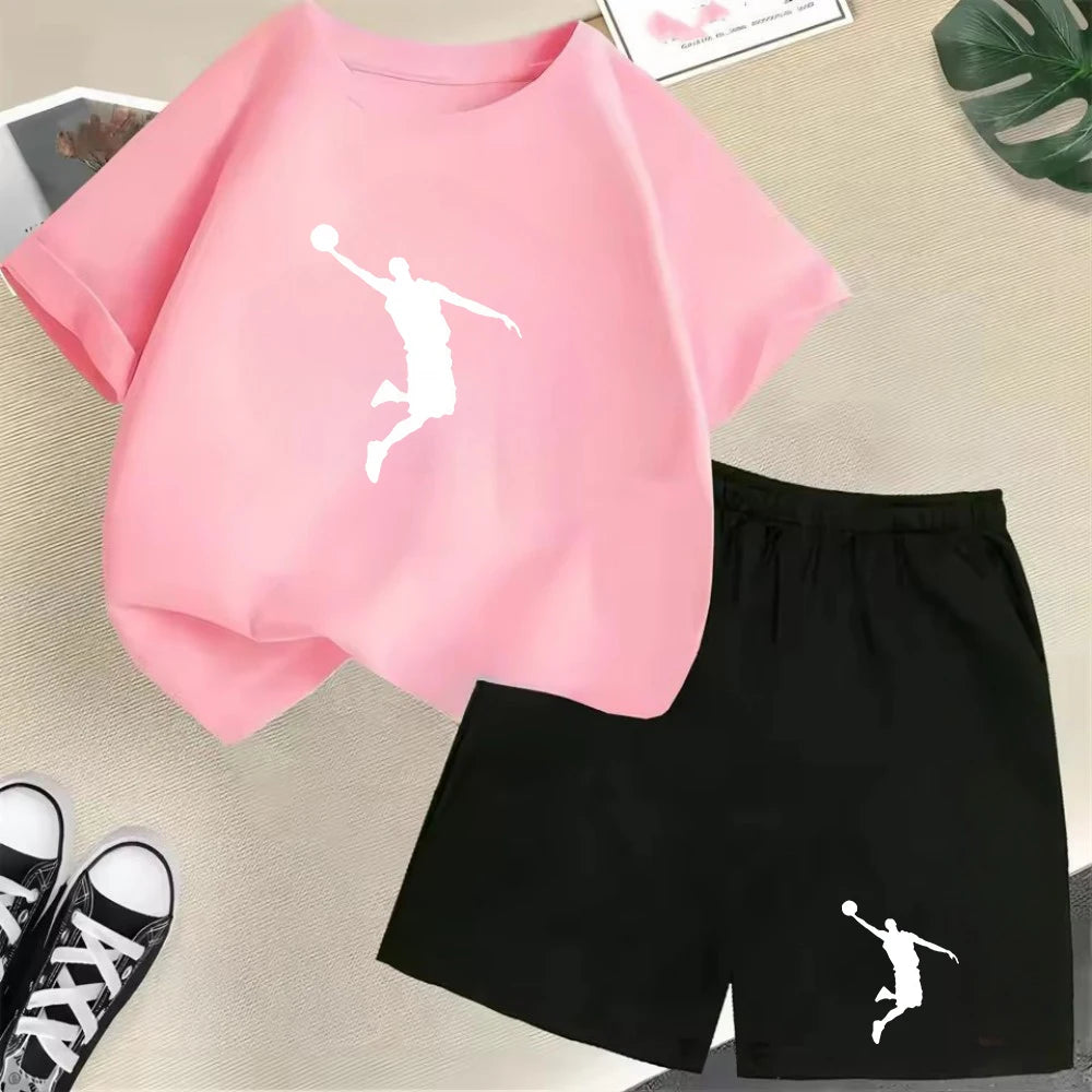 Summer Short Sleeve Children's T-shirt Set Sports Fashion Boys Girls Shorts 2pcs Set Casual Brand Print Graphics Kid Set Outfits