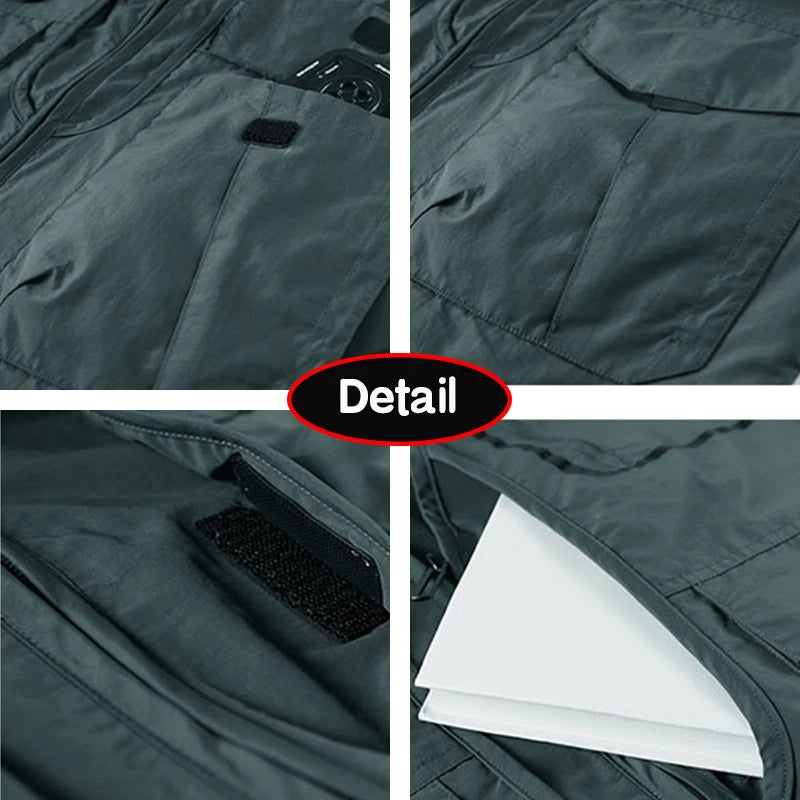 2024 Men Spring Sleeveless Many Pocket Stand Collar Vest Jackets Men Solid Color Outdoors Fishing Cargo Casual Vest Jackets Male