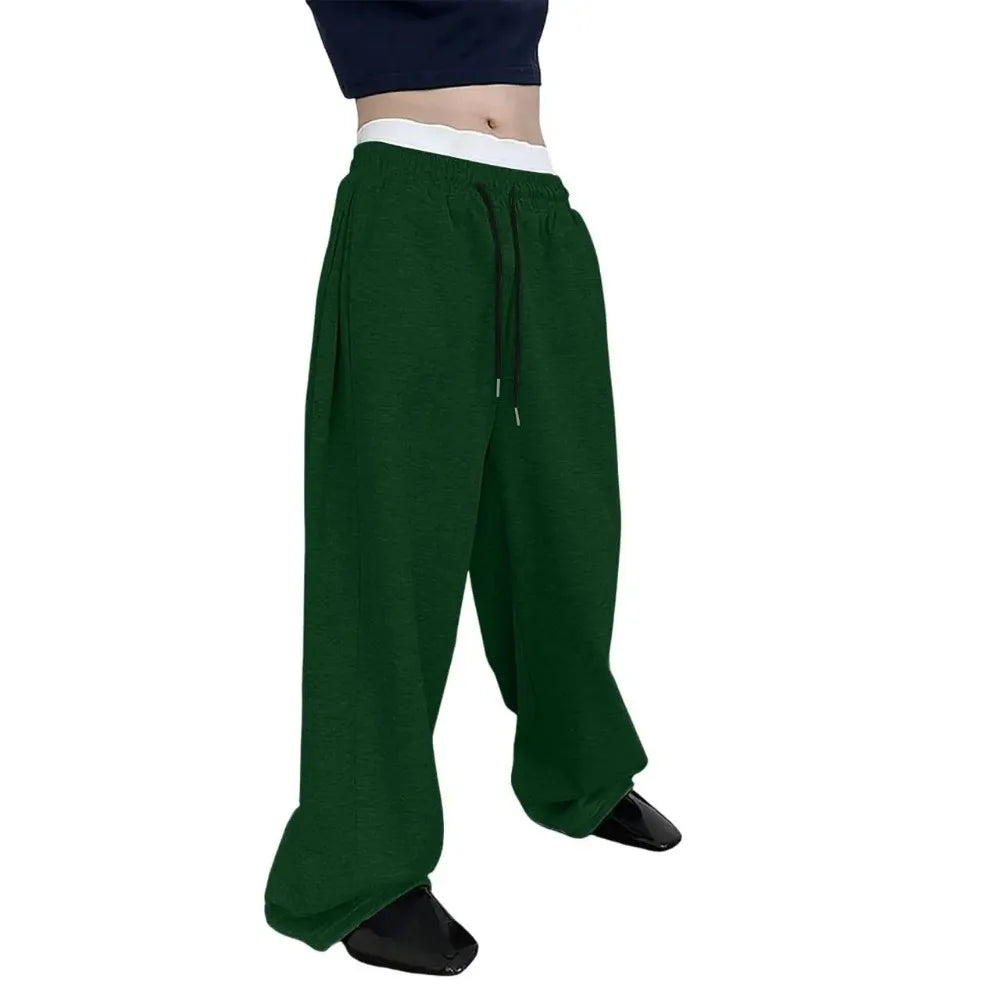 2025 New European and American Men's Sports Pants with Drawstring Waist, Wide Legs, Loose Pants with Pockets