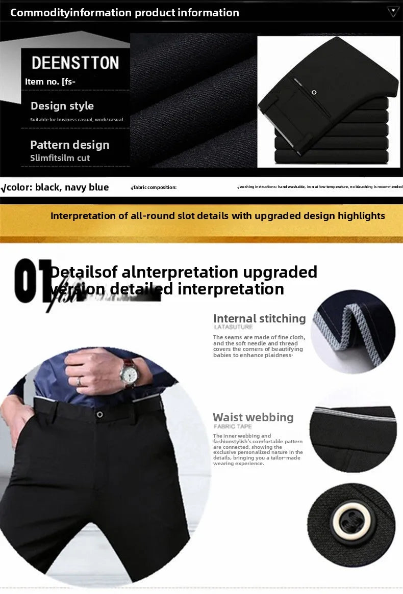 Elastic Waist Dress Pants Men, Professional Office Trousers Wrinkle Resistant, Spring Autumn Slim Fit Thin Business Chino Pants