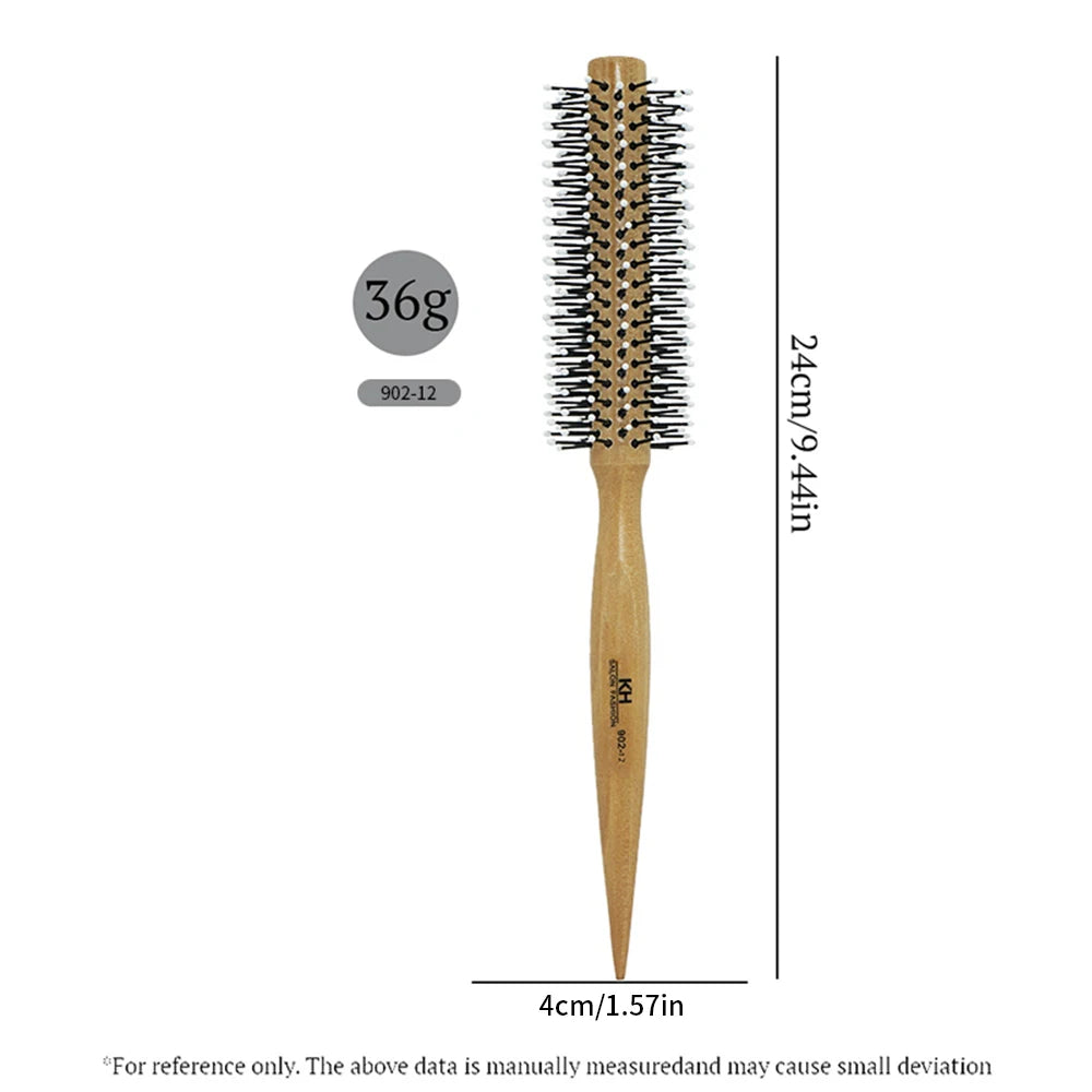 Natural Wood Handle Round Barrel Hair Comb Anti Static Brush Hair Round Comb Styling Tools For Thin Or Short Hair Men Women Use