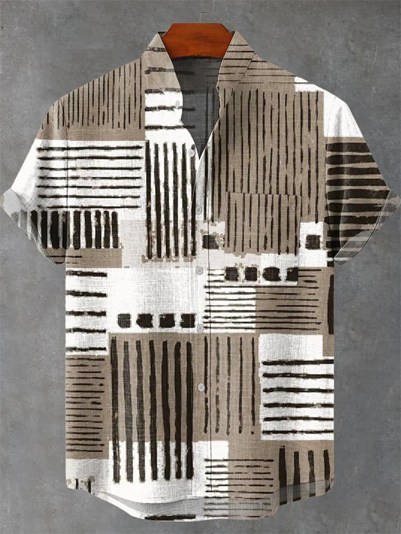 Men's Linen 80% Shirt Vintage Short Sleeve Fashion Tops Summer Casual Ethnic Clothing Shirt Men's Street Shirt