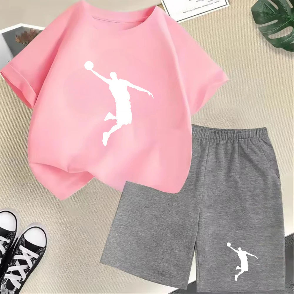 Summer Short Sleeve Children's T-shirt Set Sports Fashion Boys Girls Shorts 2pcs Set Casual Brand Print Graphics Kid Set Outfits