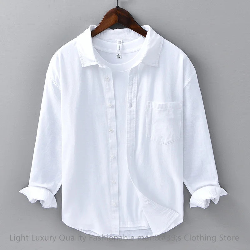 11-color men's shirt linen long-sleeved shirt business leisure men's top outdoor shopping loose large size XS-6XL size
