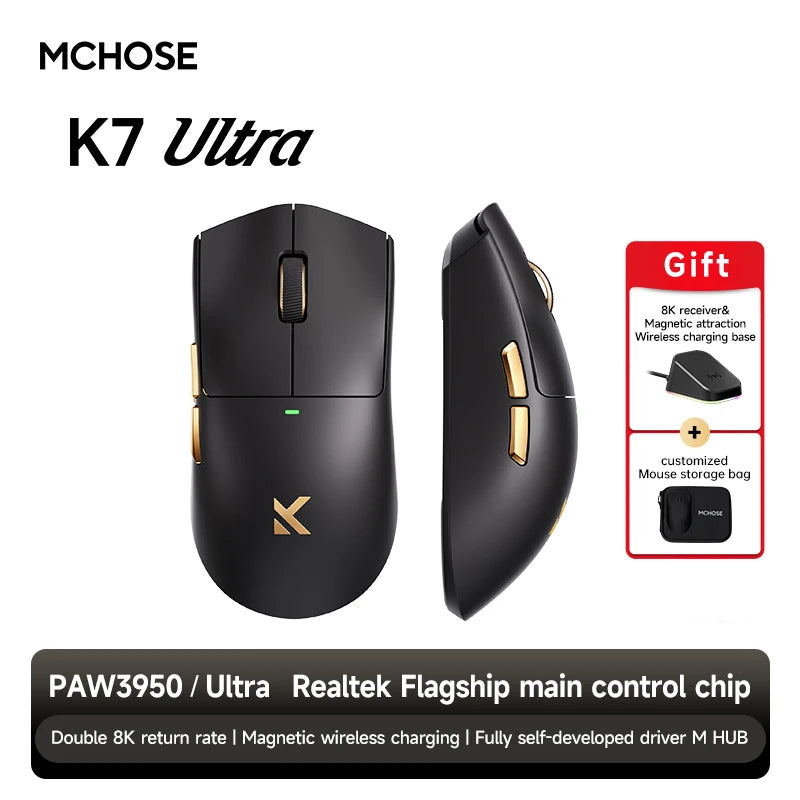 MCHOSE K7 Ultra Gaming Mouse PAW3950 Magnetic Wireless Charging Dual 8K Wired wireless Bluetooth connection Esports office
