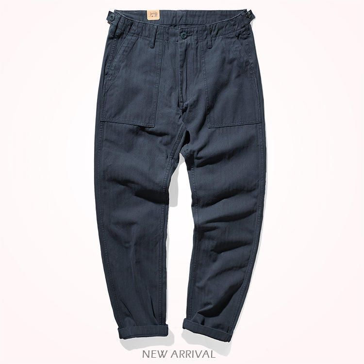 Amy Khaki n casual vintage cargo pants men's straight-leg casual pants cotton fishbone woven awl pants