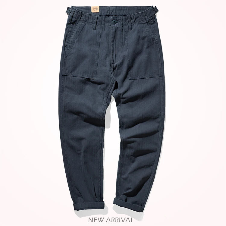 Amy Khaki n casual vintage cargo pants men's straight-leg casual pants cotton fishbone woven awl pants