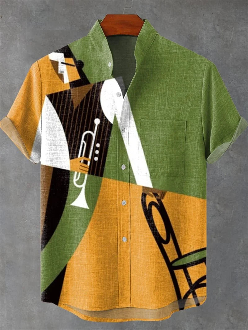 Men's Linen 80% Shirt Vintage Short Sleeve Fashion Tops Summer Casual Ethnic Clothing Shirt Men's Street Shirt