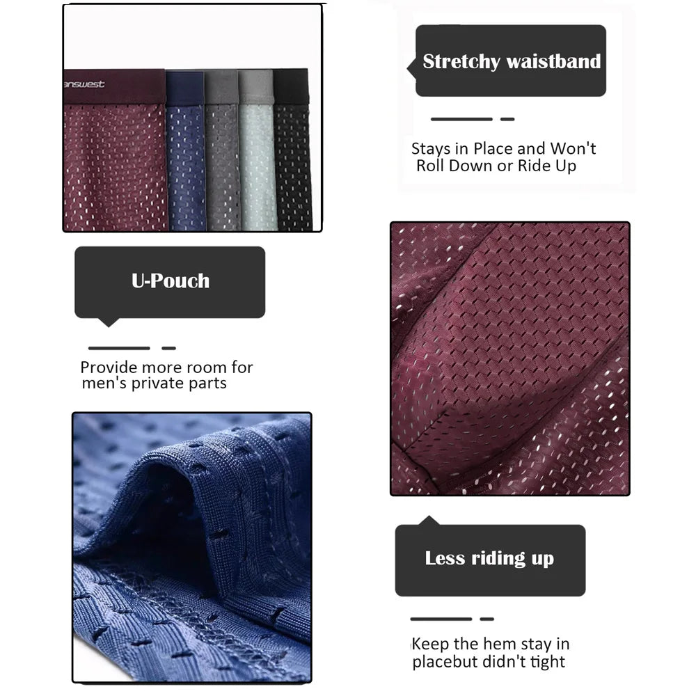 5pcs Men's underwear Men's 3D mesh boxer briefs perspiration breathable quick drying Comfort Sports Fitness plus size