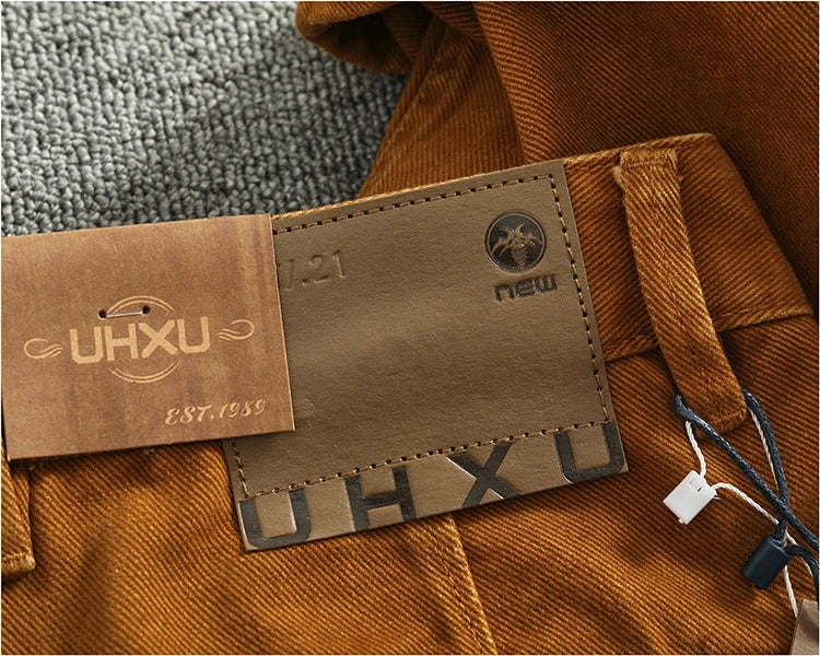 Retro heavy simple cargo pants men's loose straight leg casual pants pure cotton twill woven 3D vertical cut cone pants