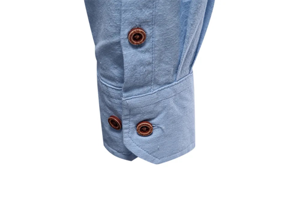 Autumn New 100% Cotton Social Shirt Men Solid Color Long Sleeve High Quality Shirt for Men Stand-up collar Casual Men's Shirts