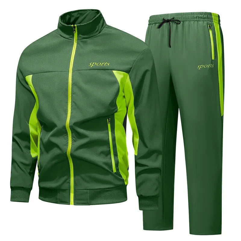 Men's Sports 2pcs Tracksuit Set Autumn Winter Long Sleeve Zip-Up Hoodie Jacket Tracksuit Fashion Casual Loose Workout Outfit