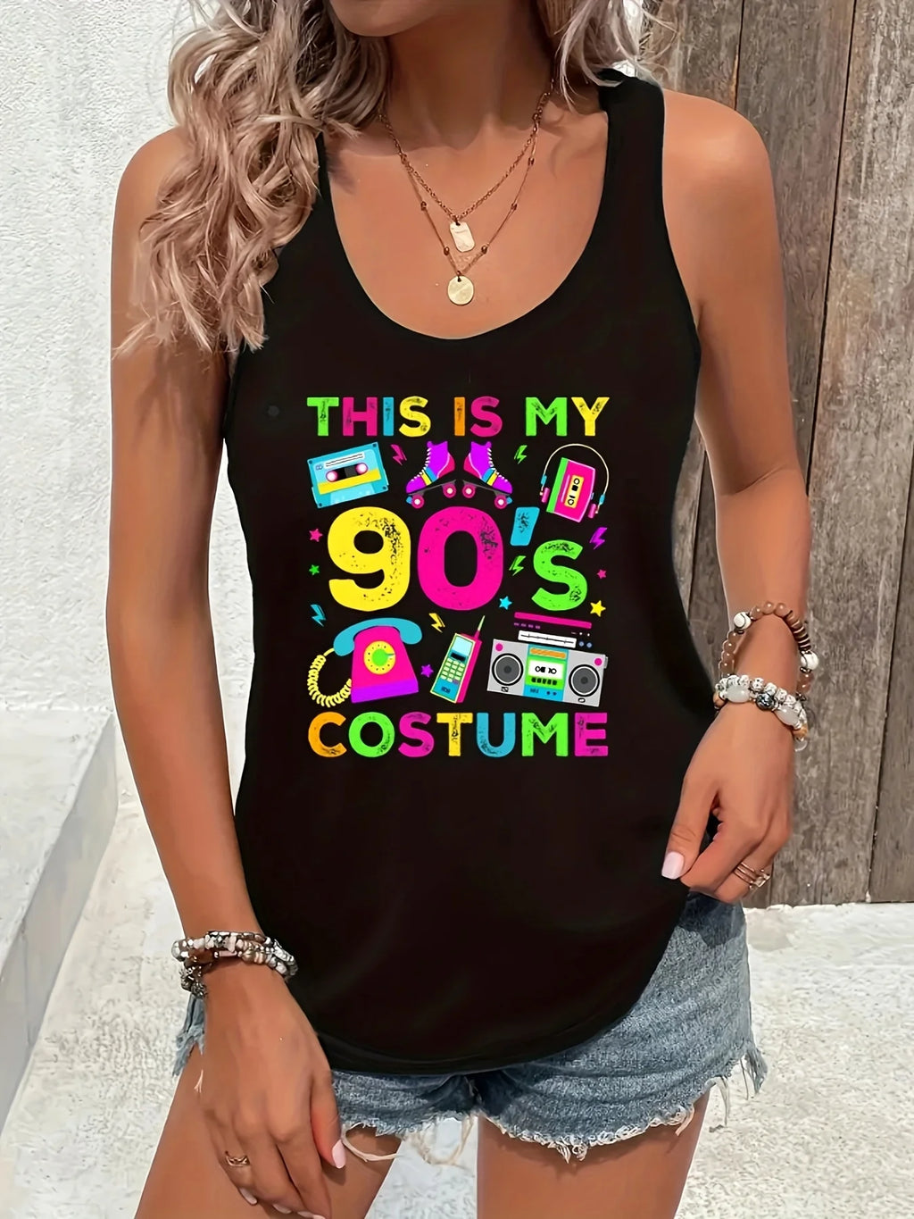 Loose plus size wing pattern printed round neck white vest summer casual sleeveless top women's clothing