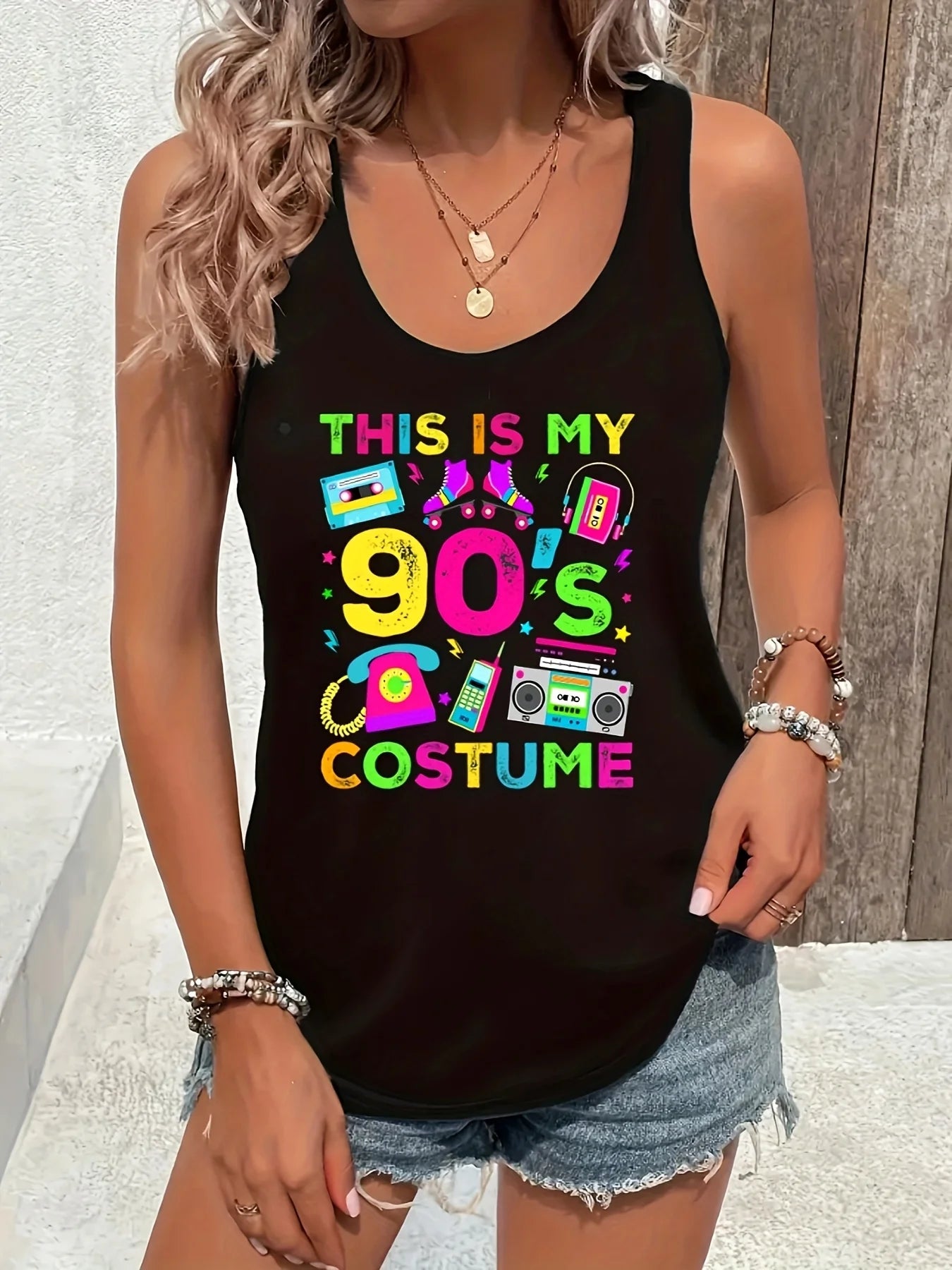 Loose plus size wing pattern printed round neck white vest summer casual sleeveless top women's clothing