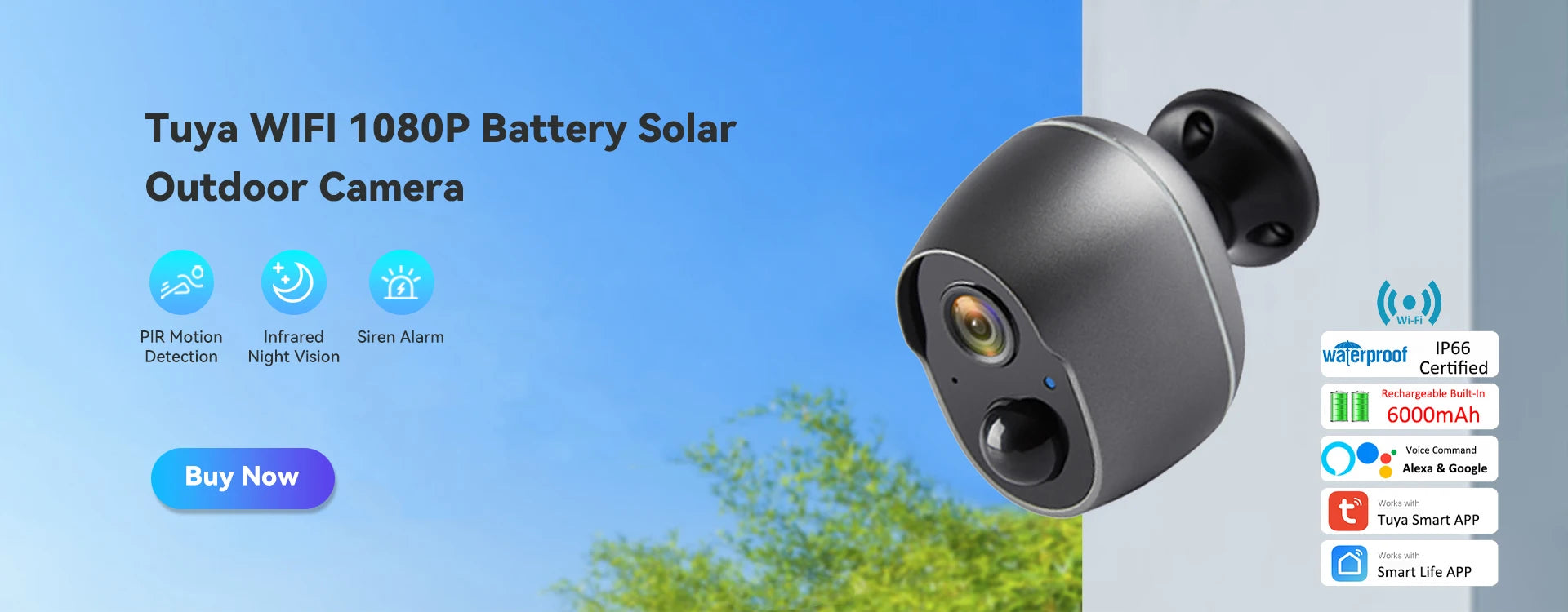 Tuya Smart 9000mAh Rechargeable Battery 3.5W Solar IP65 Outdoor Wireless WIFI 3MP Surveillance Siren CCTV Camera Alexa Google
