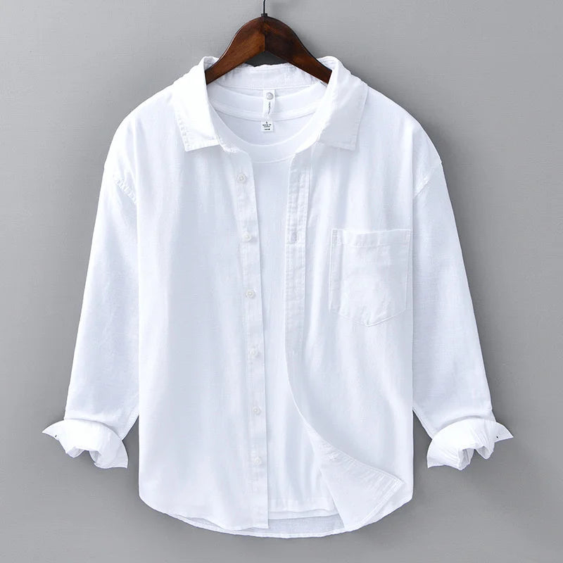 11-color men's shirt linen long-sleeved shirt business leisure men's top outdoor shopping loose large size XS-6XL size
