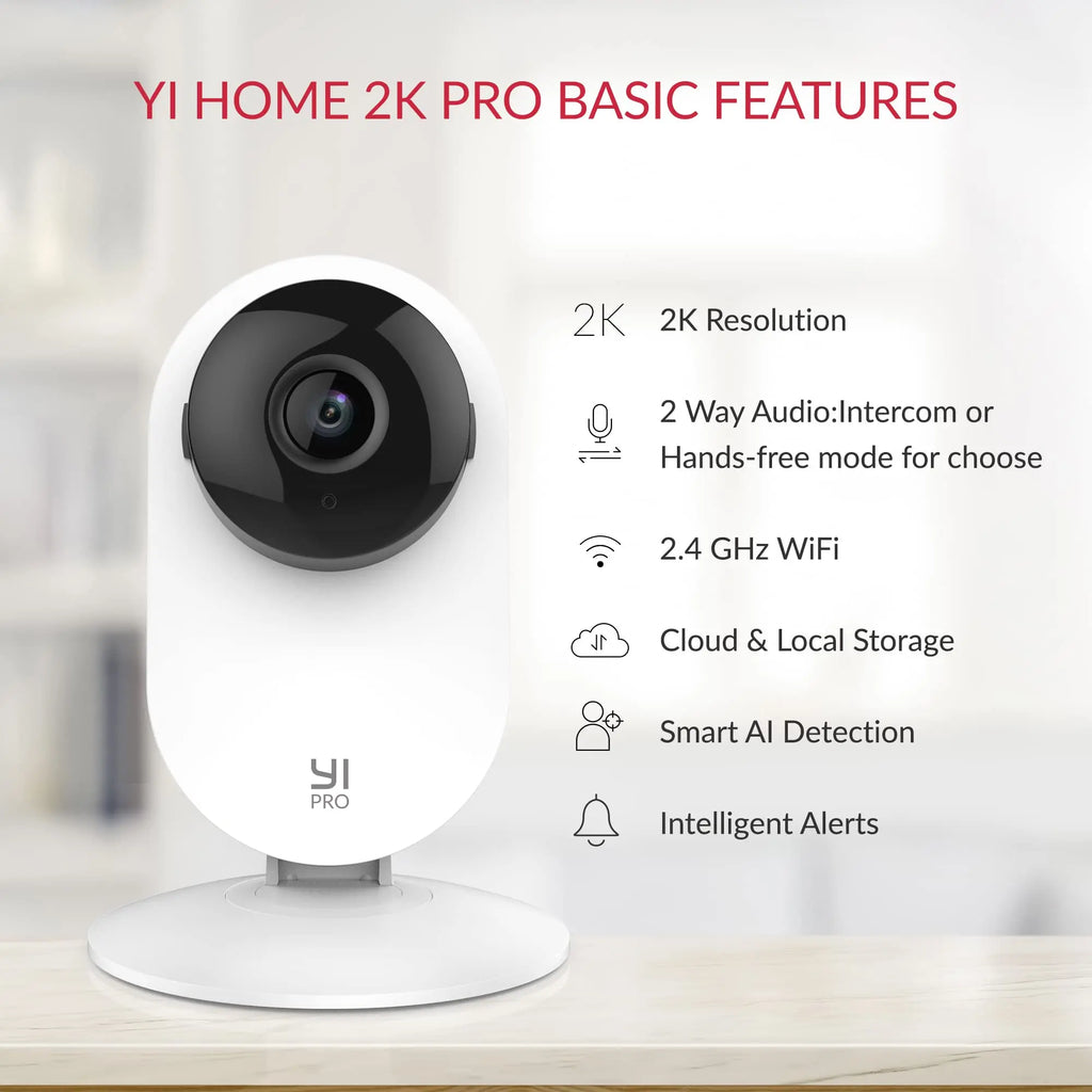 2K Security Camera Kit 1/2/4pcs YI Pro, Indoor Cameras with Smart Detection, Phone App for Baby Pet Monitoring