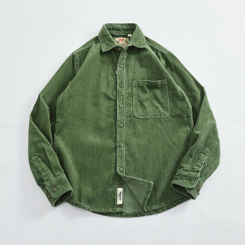 Heavy chunky high pit chunky strip vintage corduroy long sleeve shirt men's autumn cotton cargo shirt jacket