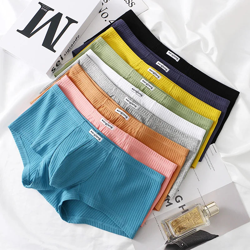 1PCS/3PCS/9PCS Men Boxer Shorts Low-rise Solid Color Ribbed Panties Underpants