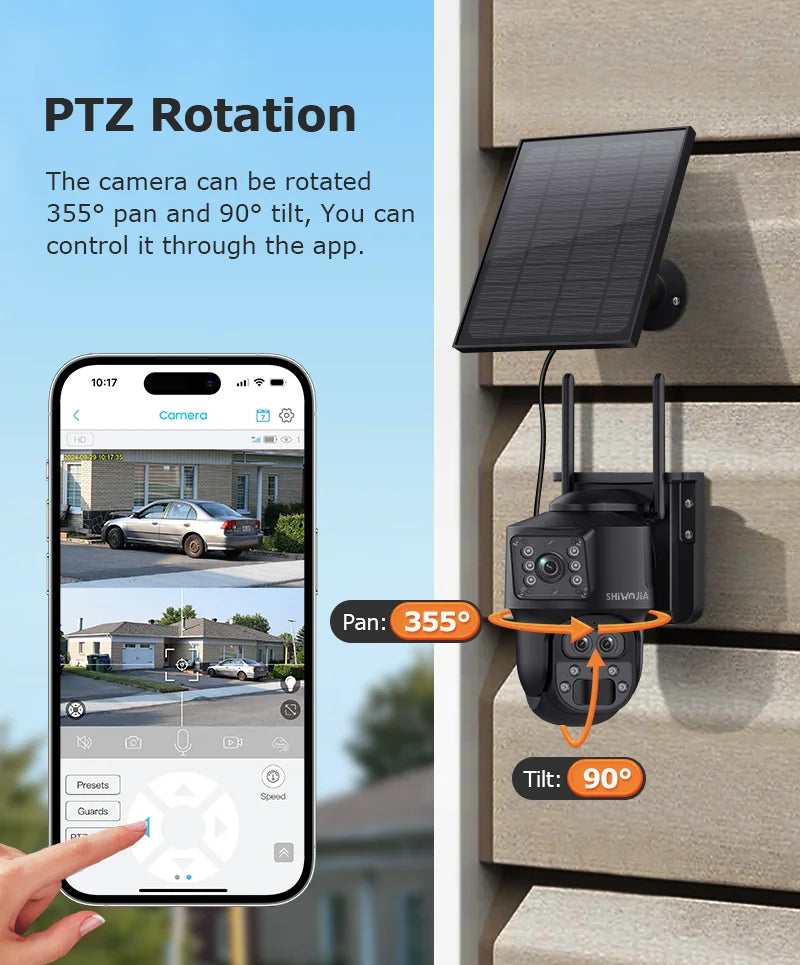 SHIWOJIA 15X ZOOM Solar Camera 4G 12MP Three Lens 360° View 5W Solar Panel Security Outdoor PTZ IP Camera 7800mAh Battery UBOX