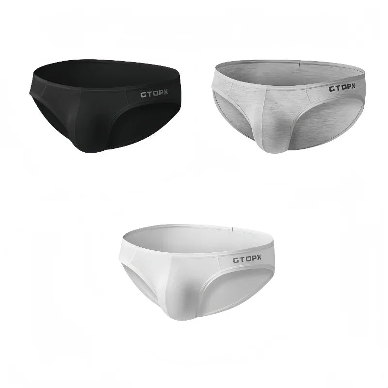 3Pack Mens Underpants Low Waist Briefs U Convex Bag Moisture-wicking Comfortable Sexy Mens Bikini