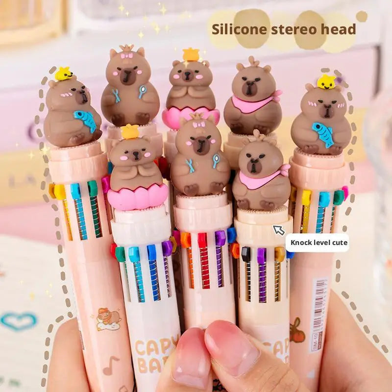 Kawaii Capybara Multicolor Pen 0.5mm Colorful Ink Pen Cute Cartoon Ballpoint Pen School Office Supplies Student Stationery Gifts