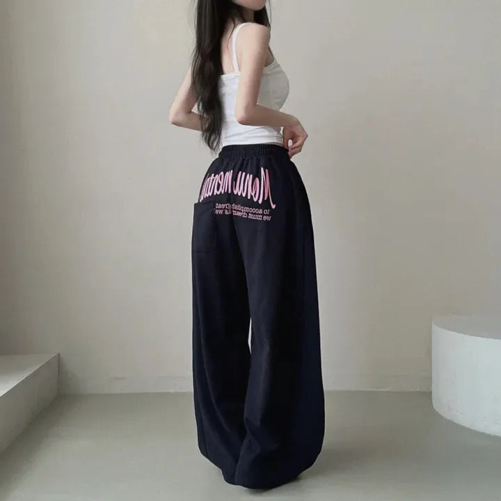 Women Bf Hip Hop Y2k Drawstring Printing Sweatpants Women Fashion Streetwear Sports Trousers Loose Casual Wide Leg Pants