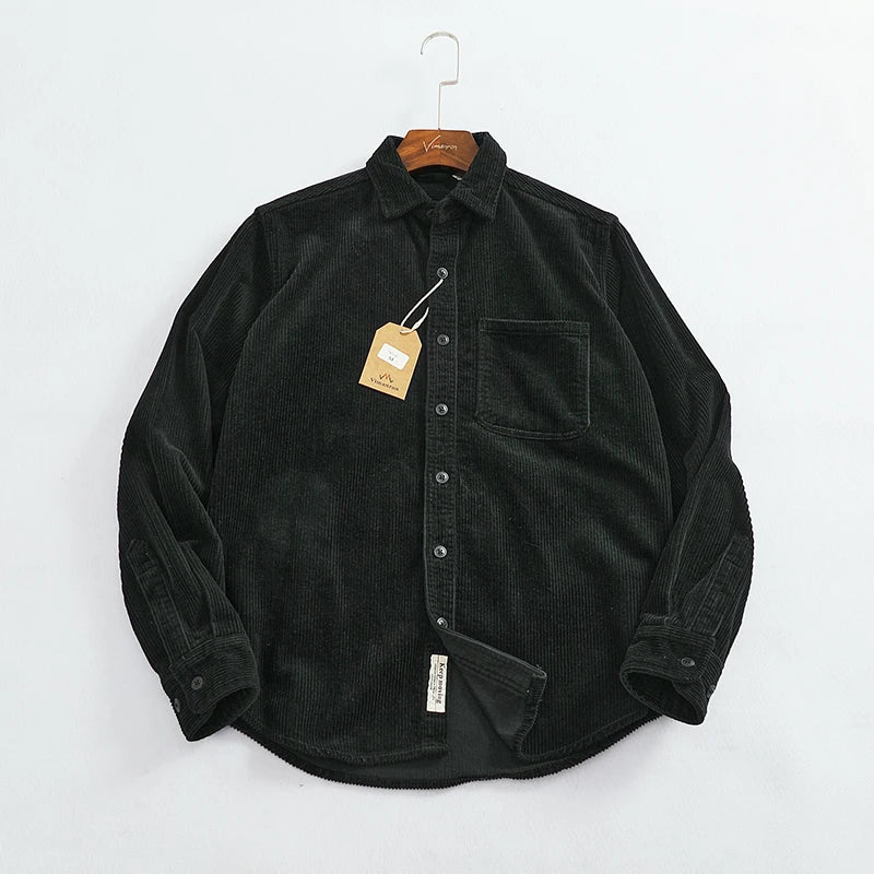 Heavy chunky high pit chunky strip vintage corduroy long sleeve shirt men's autumn cotton cargo shirt jacket