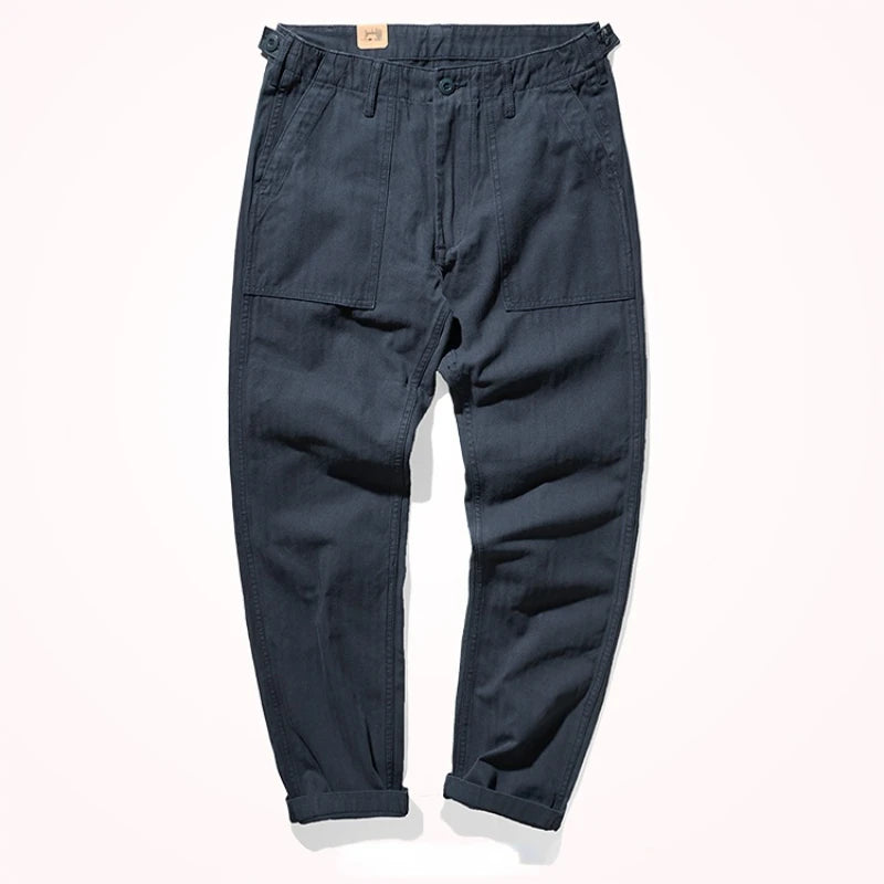 Amy Khaki n casual vintage cargo pants men's straight-leg casual pants cotton fishbone woven awl pants