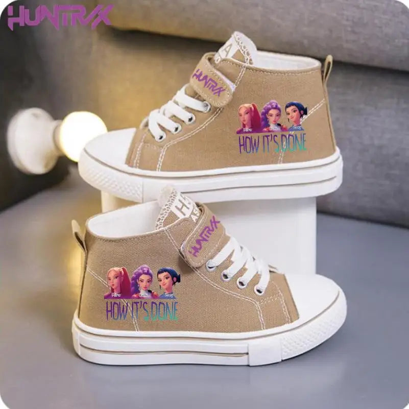 New KPop Demon Hunters Rumi Children's Canvas Shoes For Girls Boys High Top Shoes  Kids Sneakers Casual Tennis Shoes 23-36 Size
