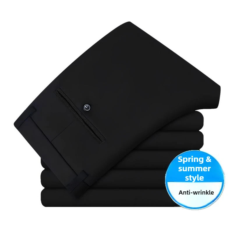 Elastic Waist Dress Pants Men, Professional Office Trousers Wrinkle Resistant, Spring Autumn Slim Fit Thin Business Chino Pants