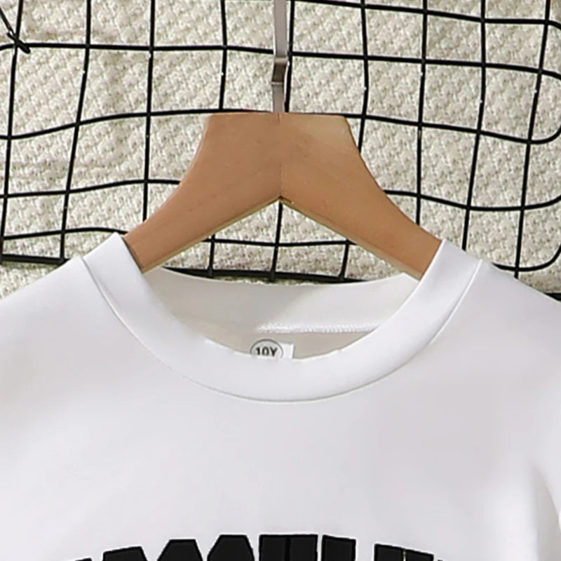 2024 New Spring Autumn Girls Matching Clothes 8-12 Years Solid Color Vacation Party Daily Casual Clothing Korean Style Outfits