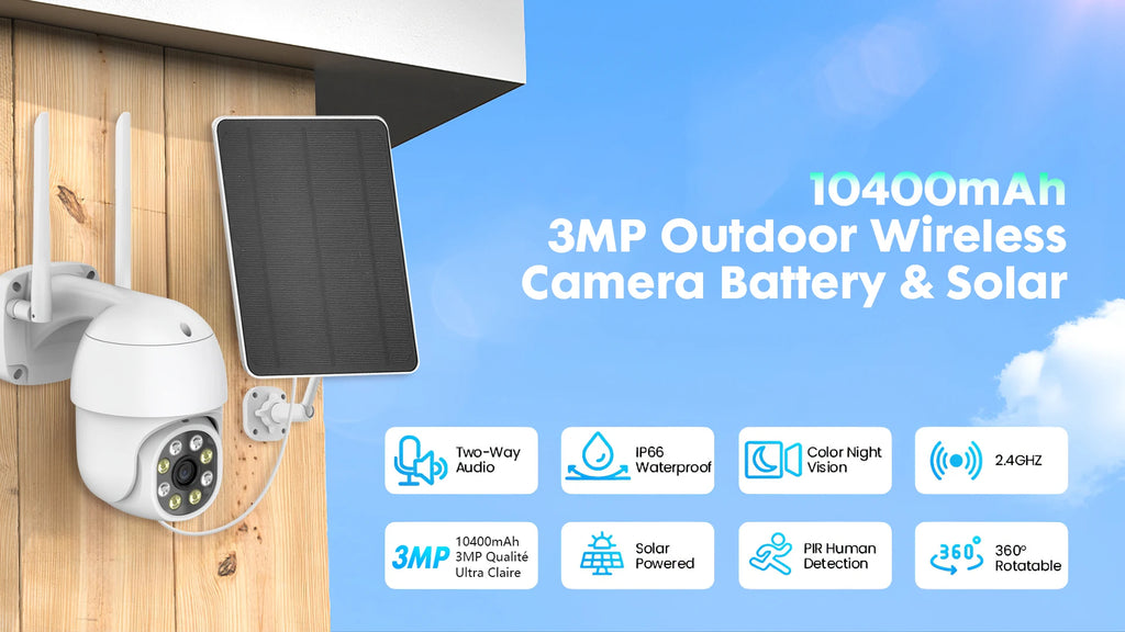 Tuya Smart Life APP 3MP WiFi Battery Solar Motion Tracking Site Patrol PIR Surveillance Security Outdoor PTZ Color Light Camera