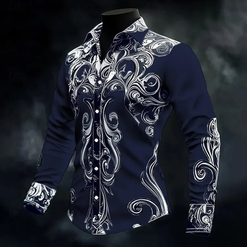 Men's Long Sleeve Button Formal Shirt 3D Printed Deep Gothic Style Summer Street Clothing Flap-Collar Shirt