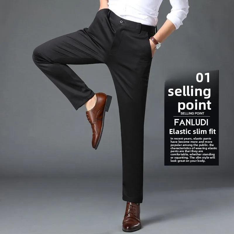 Elastic Waist Dress Pants Men, Professional Office Trousers Wrinkle Resistant, Spring Autumn Slim Fit Thin Business Chino Pants