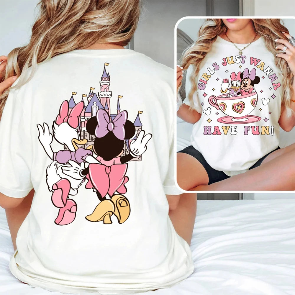 2025 New Mickey Minnie T-shirt Disney Daisy Duck Shirt Women's Fashion Casual Comfortable Sports Shirt Summer Y2K Versatile Top