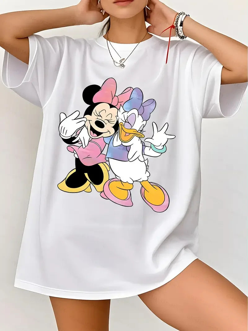 Women's T-Shirt Disney Minnie Mouse Daisy Duck Smile T-Shirt Couple Men Cotton Casual Oversize Girls Tees Tops Vacation Unisex