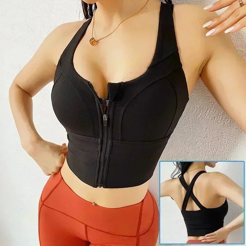 Cloud Hide Front Zipper Sports Bra Women Underwear Push Up Yoga Crop Top Bras Solid Athletic Vest Gym Fitness Shirt Sportswear