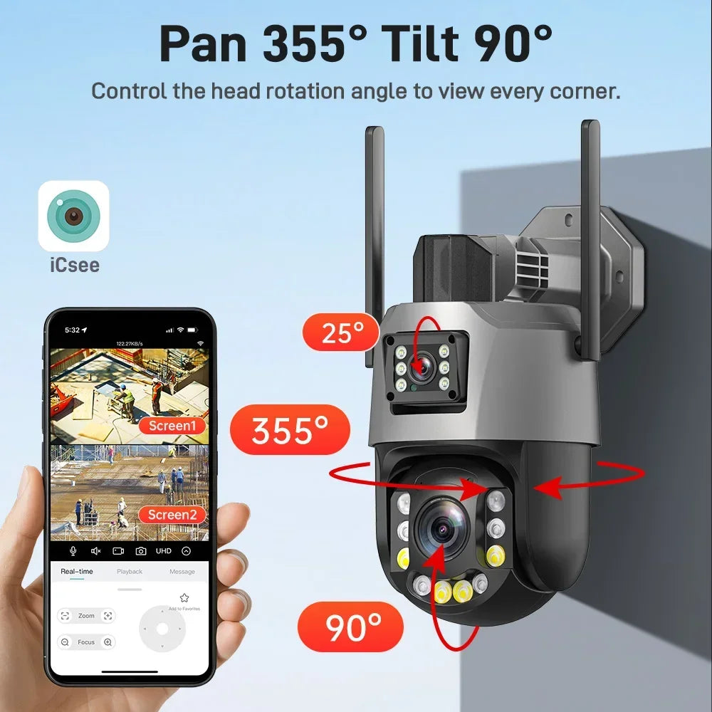 8MP 50X Zoom PTZ Camera Wifi Dual Lens 4K 20X Outdoor Surveillance Camera 393ft Ultra Long IR Vision Distance ONVIF Security