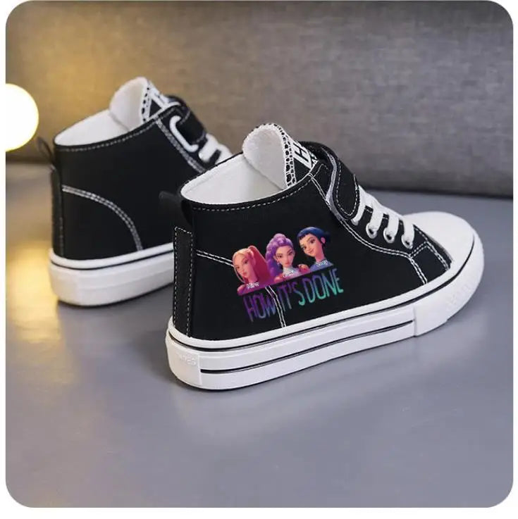 New KPop Demon Hunters Rumi Children's Canvas Shoes For Girls Boys High Top Shoes  Kids Sneakers Casual Tennis Shoes 23-36 Size