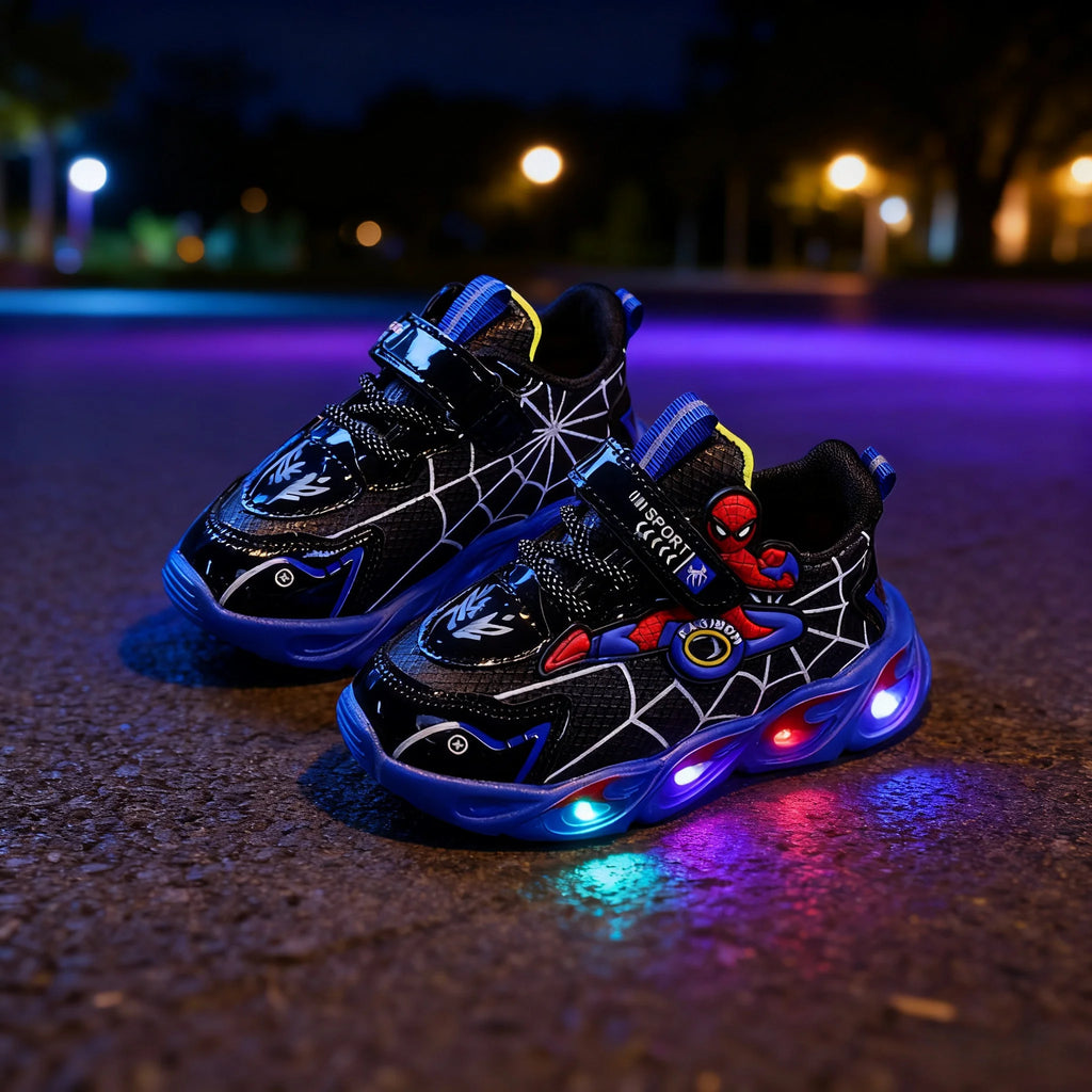 Disney Boys Shoes LED Lights Cartoon Autumn Children's Sports Shoes Leather Non-slip Children's Running Shoes Sneaker Size 25-35