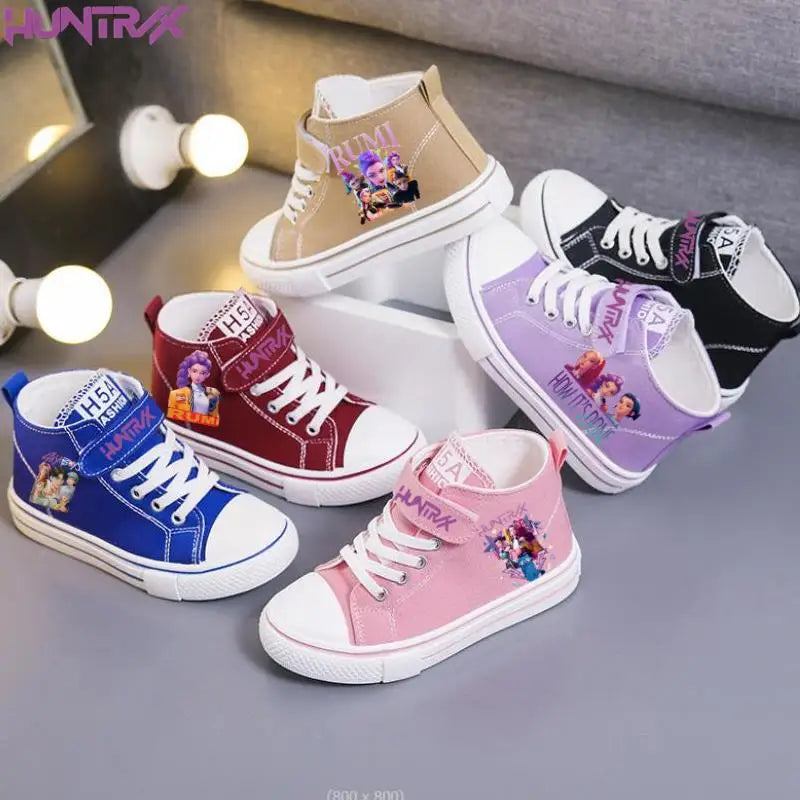 New KPop Demon Hunters Rumi Children's Canvas Shoes For Girls Boys High Top Shoes  Kids Sneakers Casual Tennis Shoes 23-36 Size