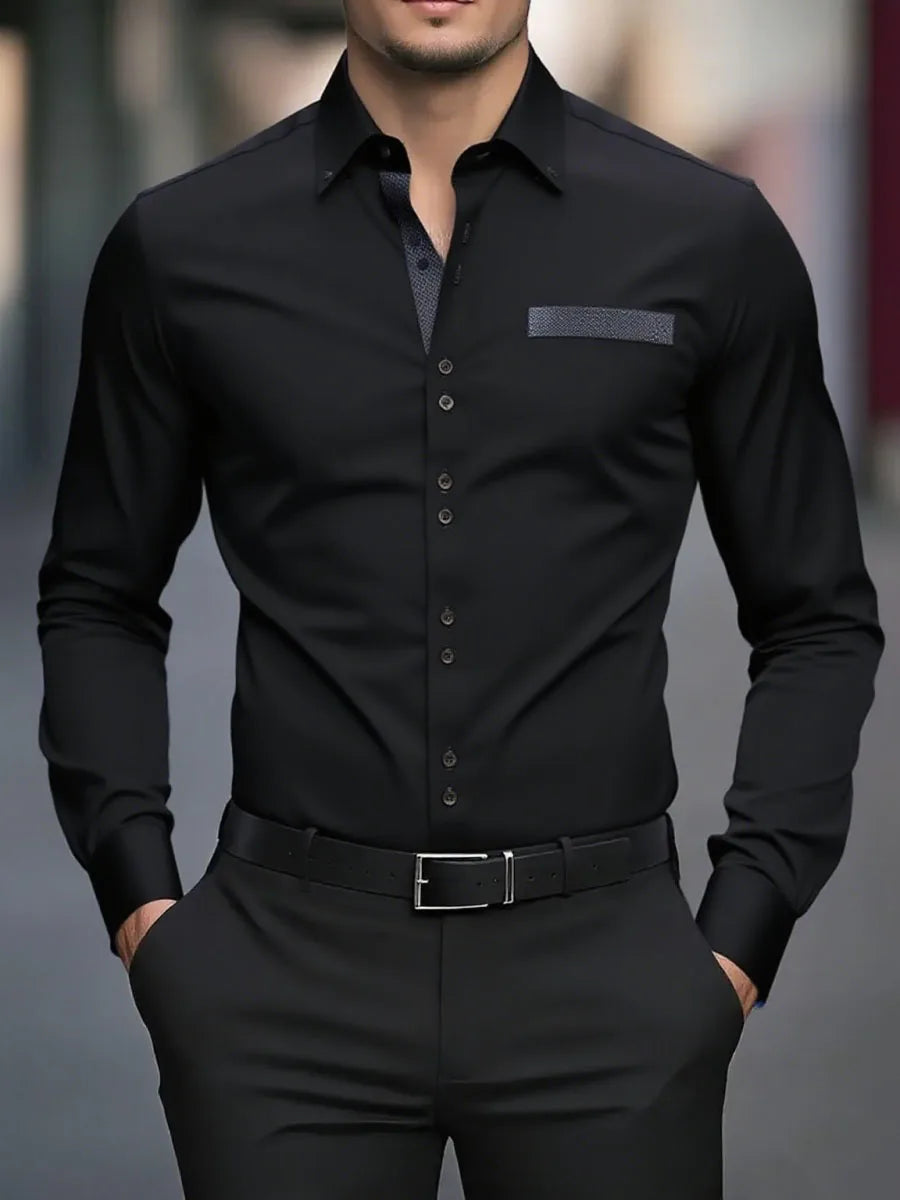 18 colors of new men's solid-color casual business shirts for office, long-sleeved, comfortable fabric, large size, fast shippin